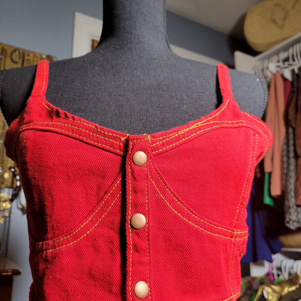 PRETTY LITTLE THINGS RED DENIM BUSTIER